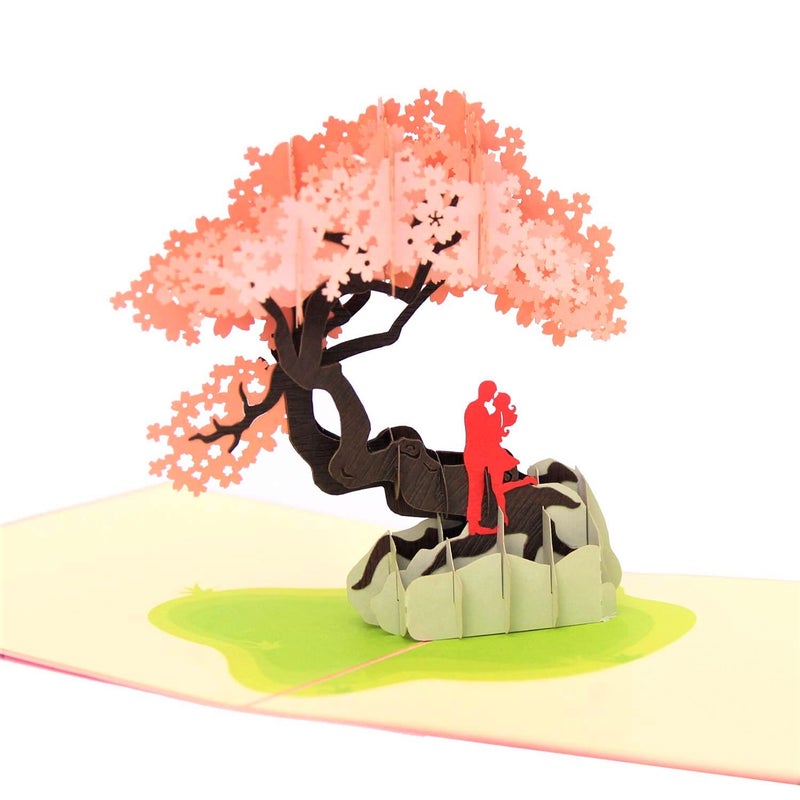 CUTE POPUP - Happy Anniversary Pop Up Card, Romantic Love Cherry Blossom Card, Valentines Day Pop Up Card Thinking of You for Couple, Wife, Girlfriend - Handmade Present on any Occasion 6'' x 6'' - Image 1